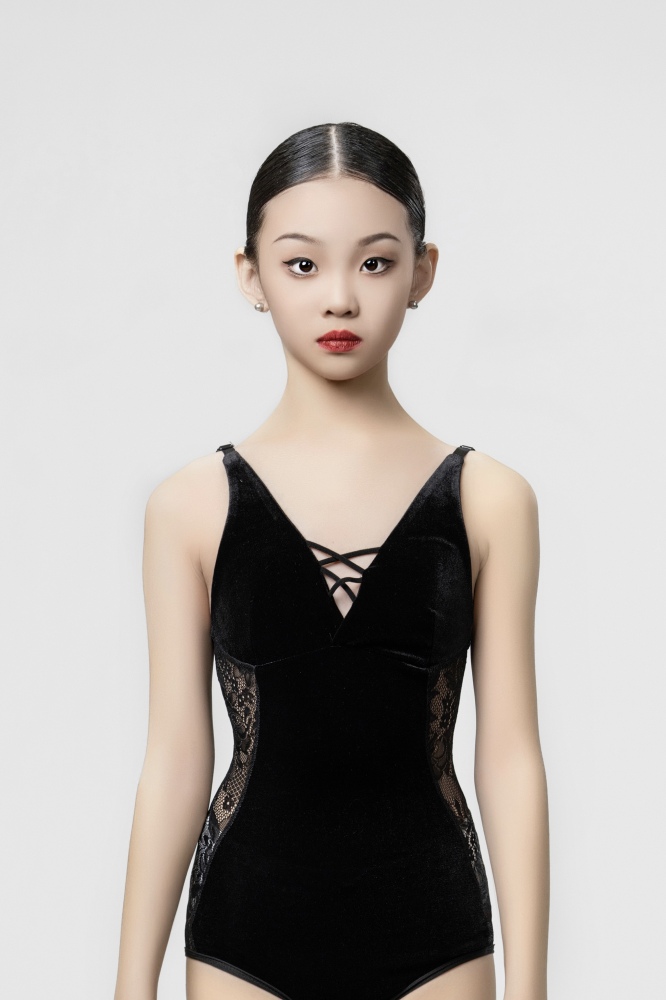 Velvet back cross strap bodysuit(Black)