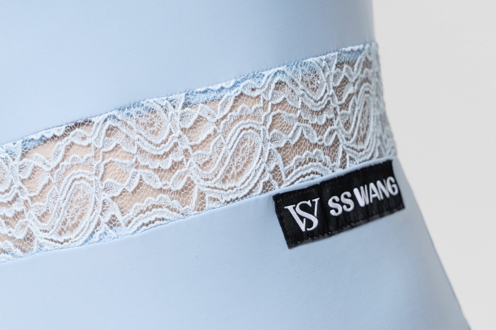 Suspender patchwork lace fishtail Dress（Blue /White arm flower）