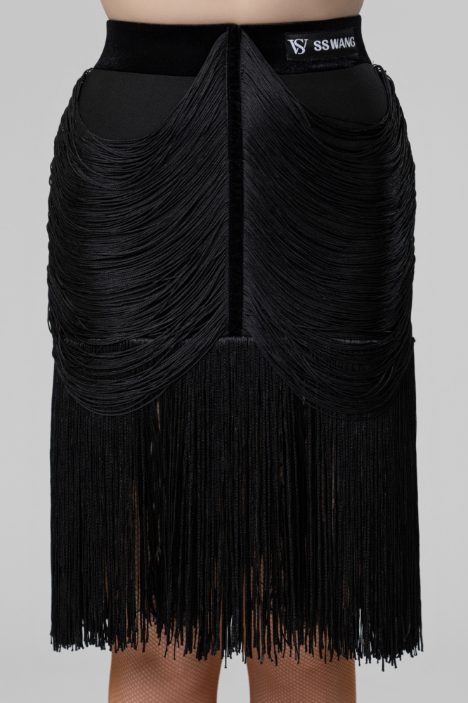 Flat velvet strap Hanging Tassels skirt(Black)