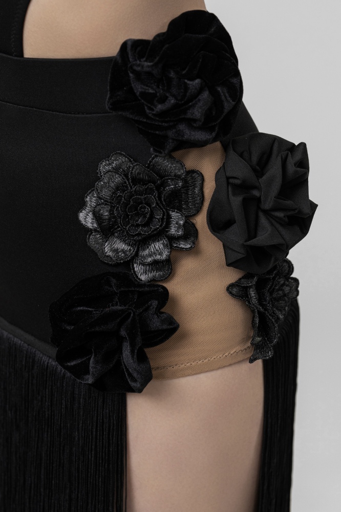 Multi-Flowers Tassels skirt（Black）