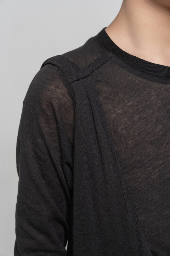 Boy Cotton Irregular Wavy Long Sleeve Top（Black）