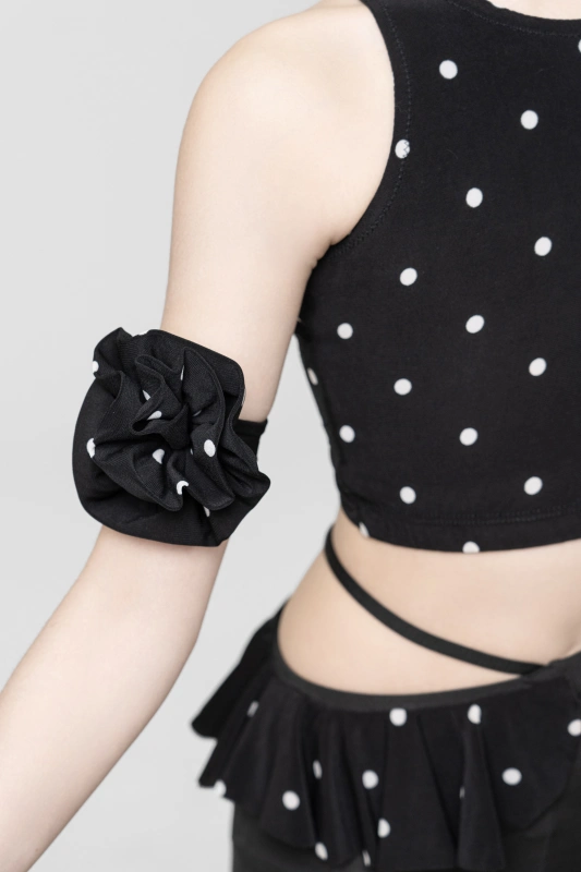 Sleeveless backless leggings suit (Polka dots / With arm flower ornament)