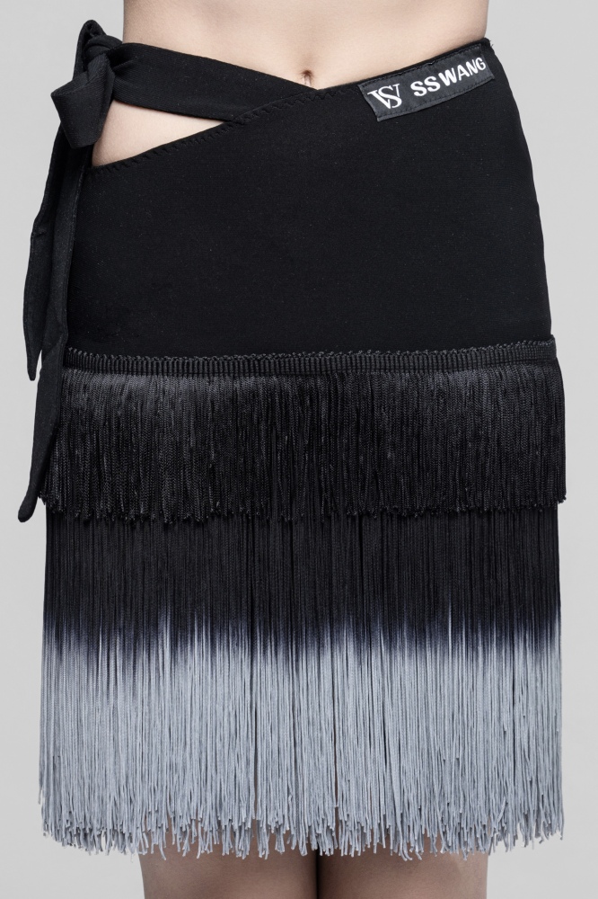 Gradient slanted belt lace-up tassels(Black and gray gradient)