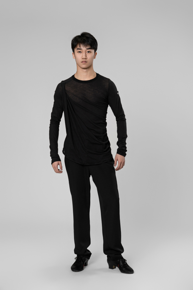 Man Cotton Irregular Wavy Long Sleeve Top（White）