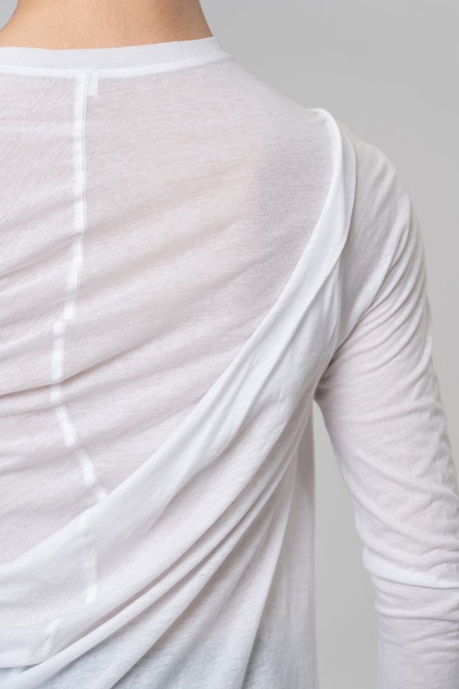 Man Cotton Irregular Wavy Long Sleeve Top（White）