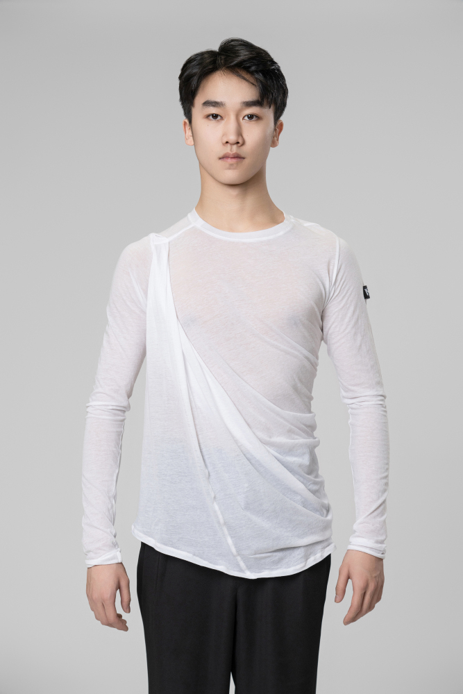 Man Cotton Irregular Wavy Long Sleeve Top（White）