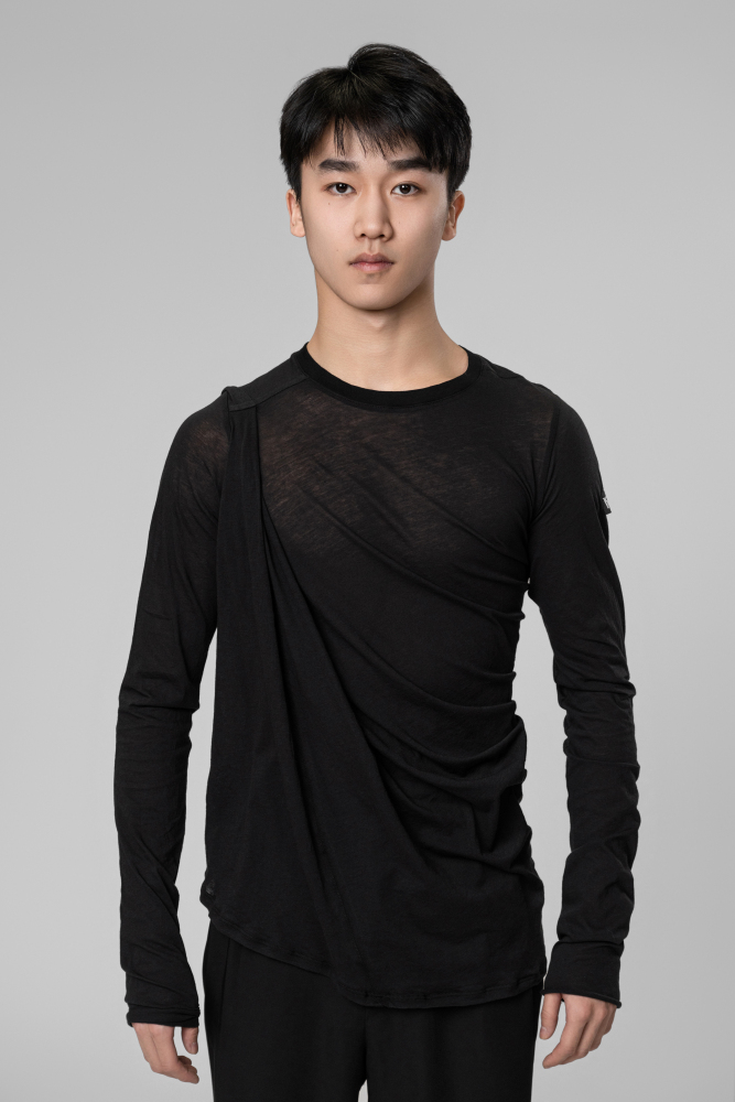 Man Cotton Irregular Wavy Long Sleeve Top（White）