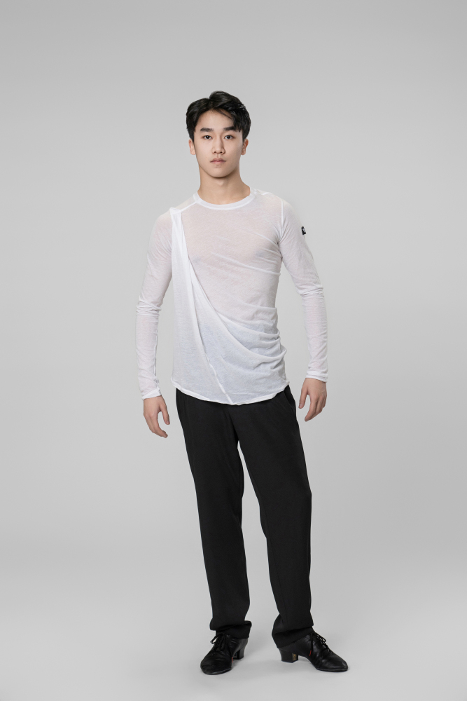Man Cotton Irregular Wavy Long Sleeve Top（White）
