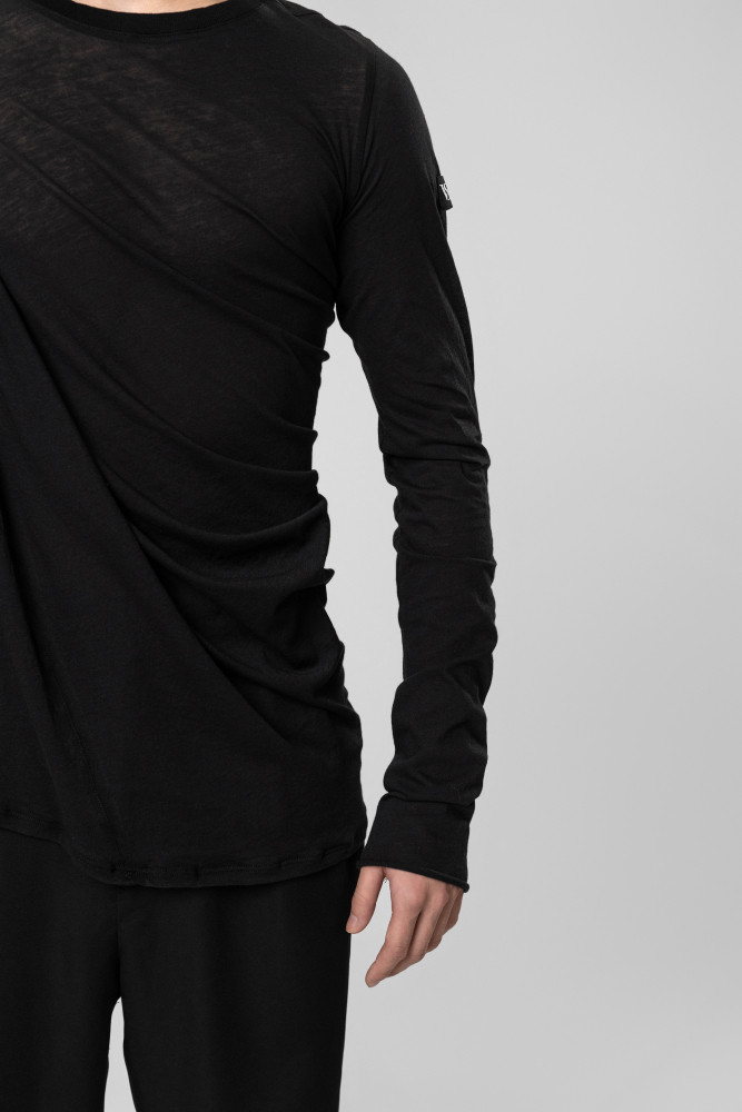 Man Cotton Irregular Wavy Long Sleeve Top（White）