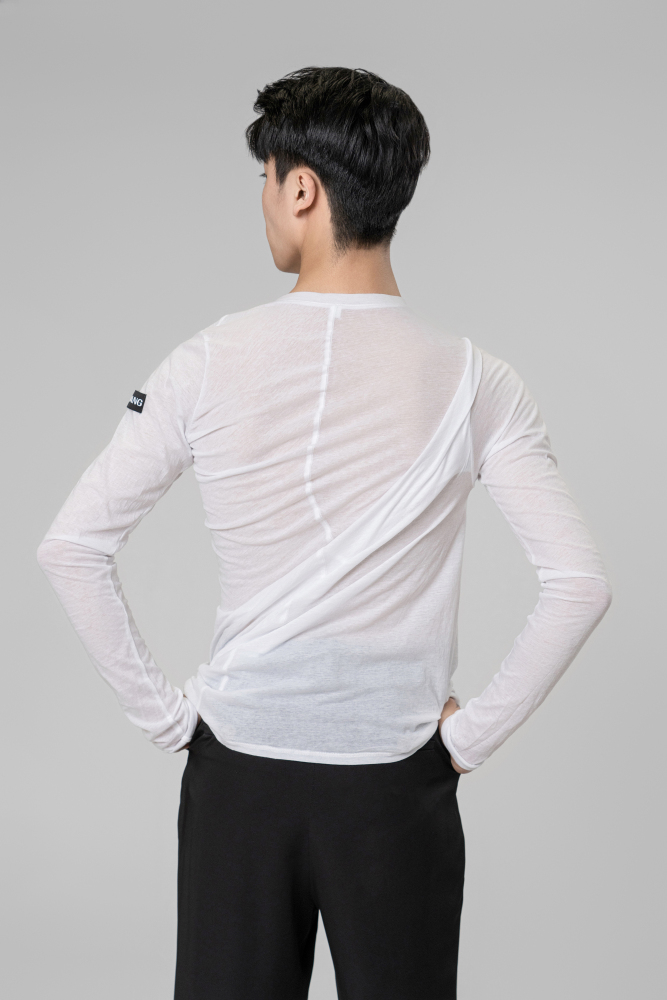 Man Cotton Irregular Wavy Long Sleeve Top（White）