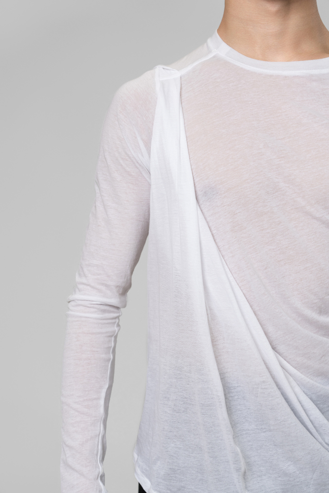 Man Cotton Irregular Wavy Long Sleeve Top（White）