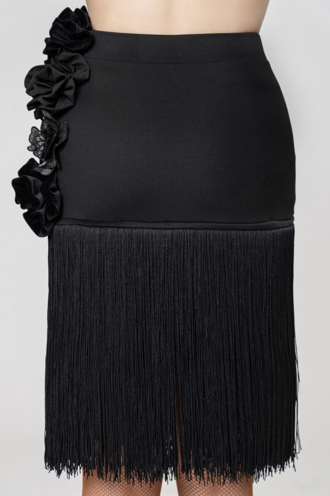 Multi-Flowers Tassels skirt（Black）