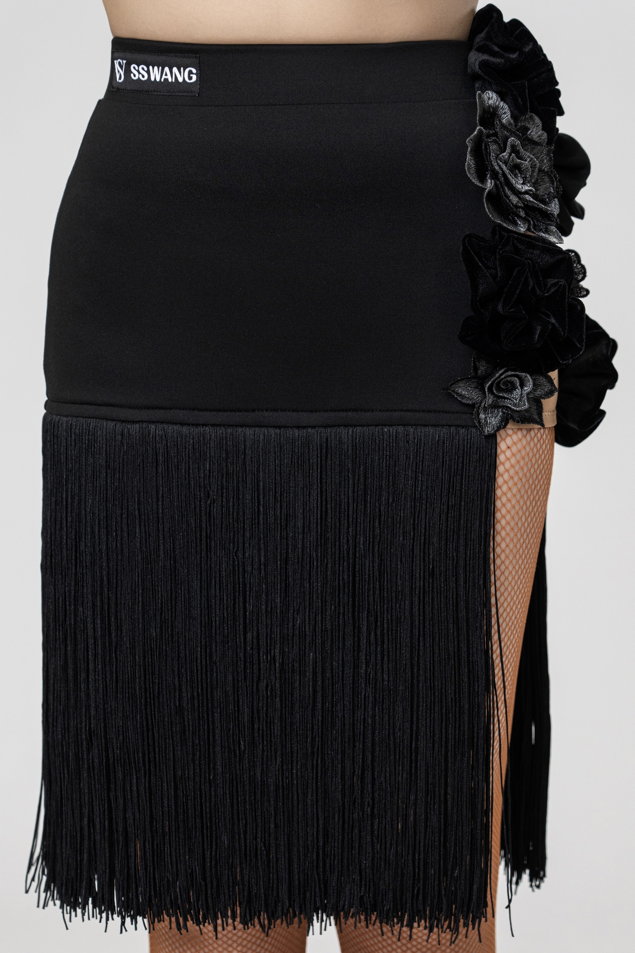 Multi-Flowers Tassels skirt（Black）
