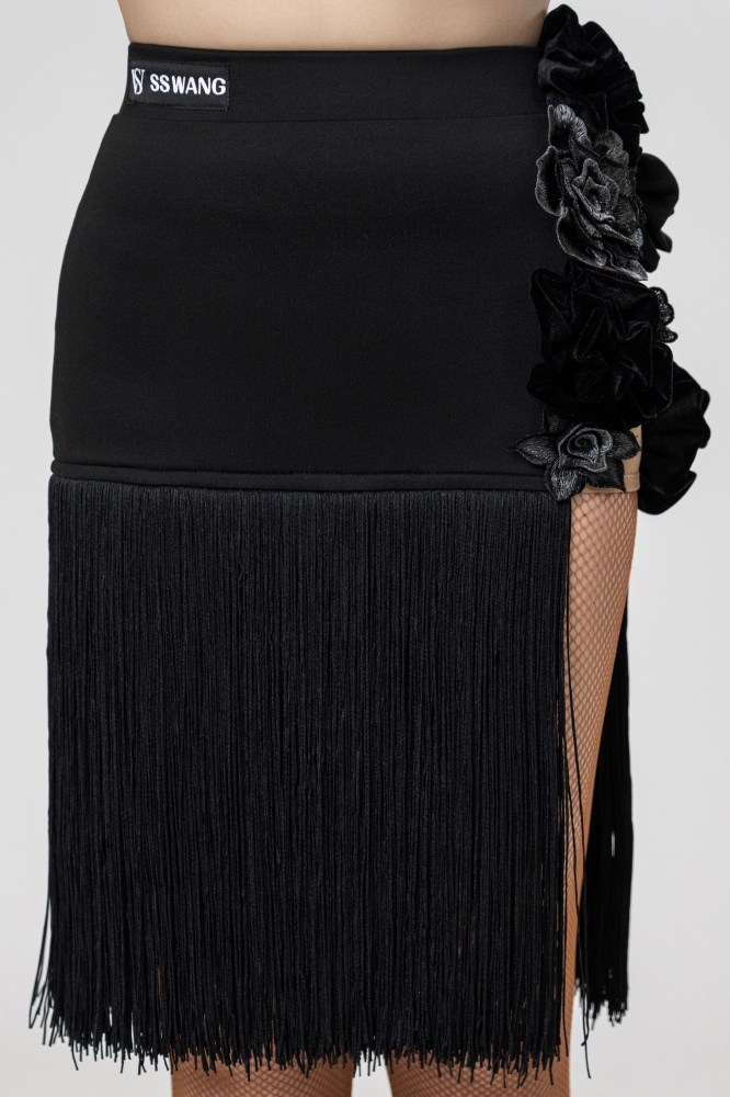 Multi-Flowers Tassels skirt（Black）