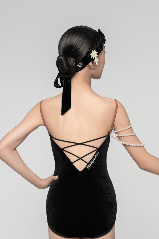 Velvet gauze pearls Bodysuit