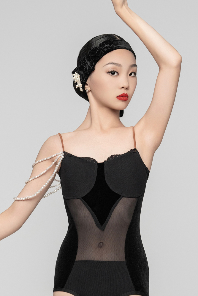 Velvet gauze pearls Bodysuit