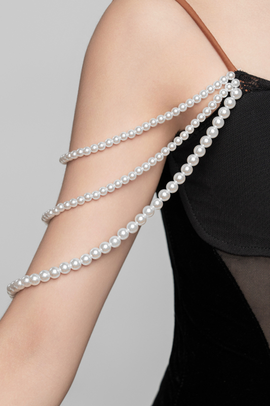 Velvet gauze pearls Bodysuit
