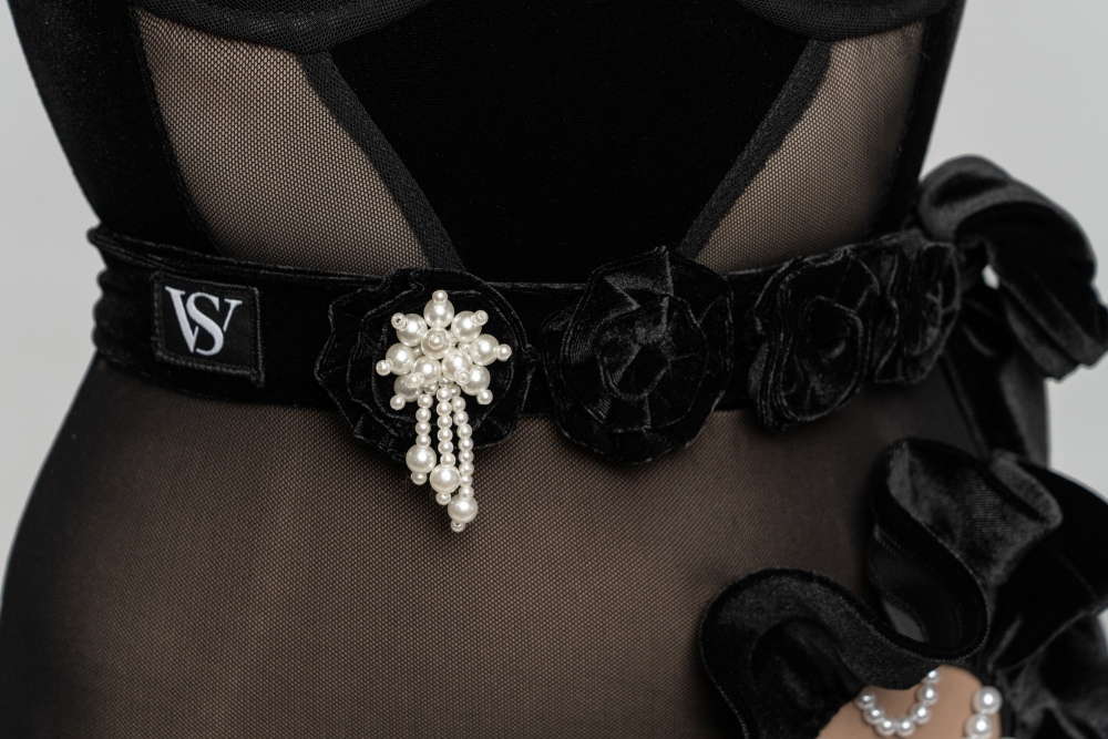 Velvet gauze pearls Bodysuit