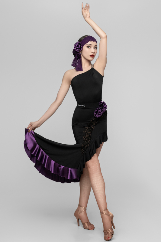 Women's off-shoulder detachable Bodysuit（Black Purple）