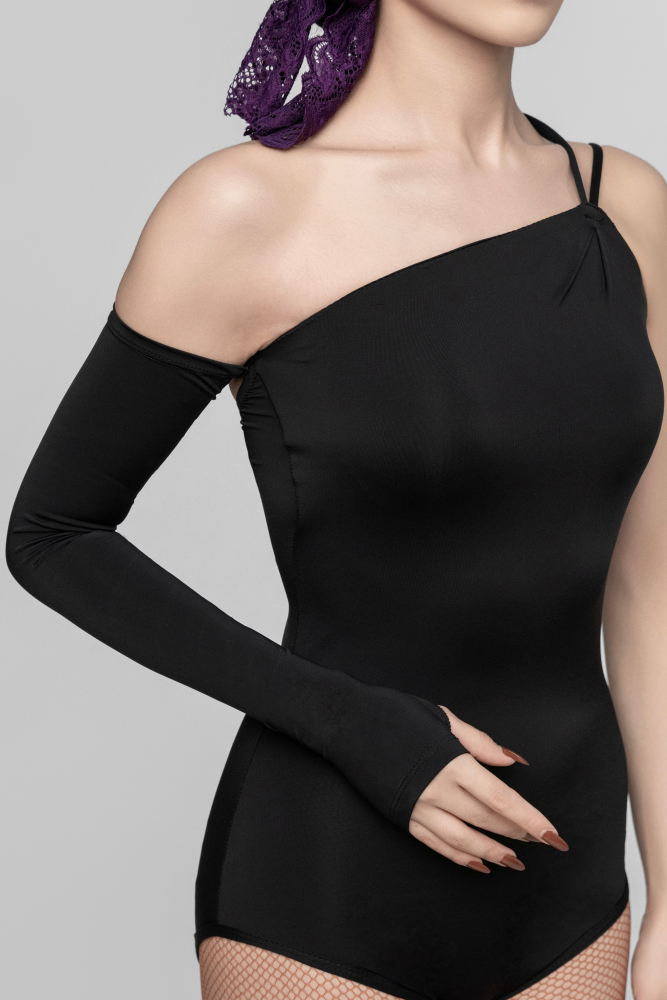 Women's off-shoulder detachable Bodysuit（Black Purple）