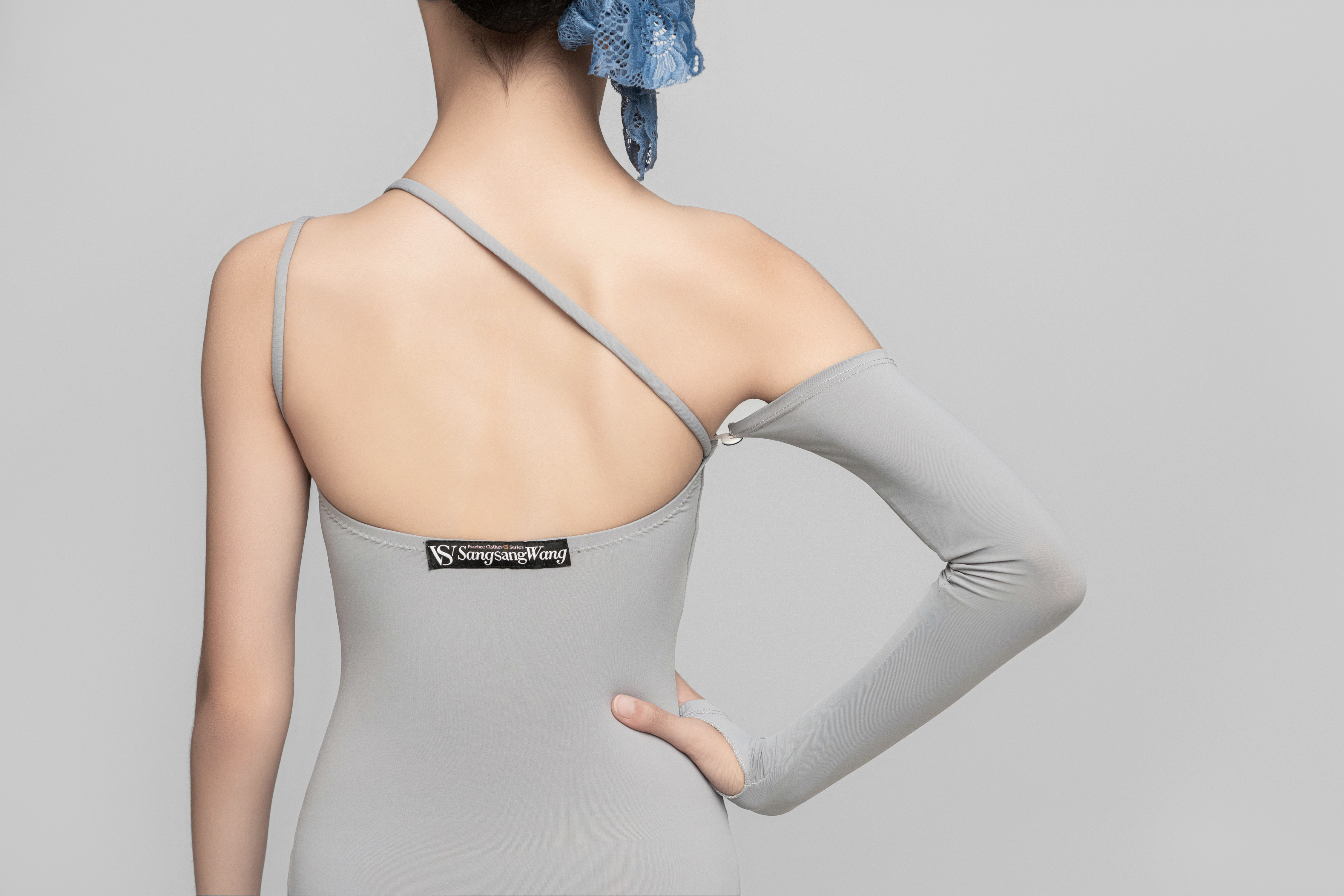 Girl's off-shoulder detachable Bodysuit（Gray Blue）