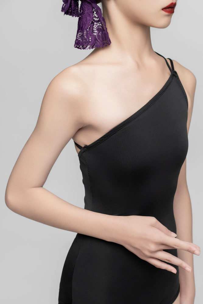 Off-shoulder Detachable Bodysuit (Gray Blue)#231008