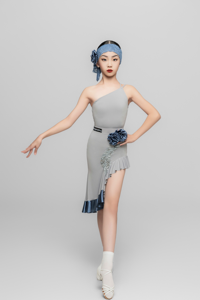 Girl's off-shoulder detachable Bodysuit（Gray Blue）