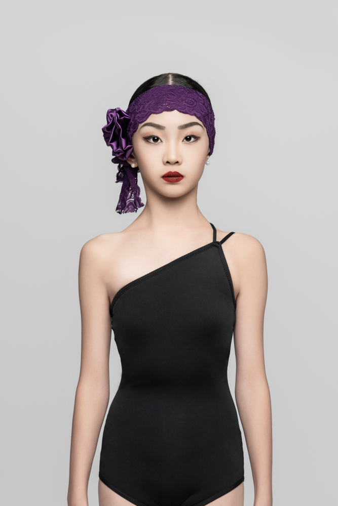 Girl's Satin Flower Hair Clip Lace Headband（Black Purple）