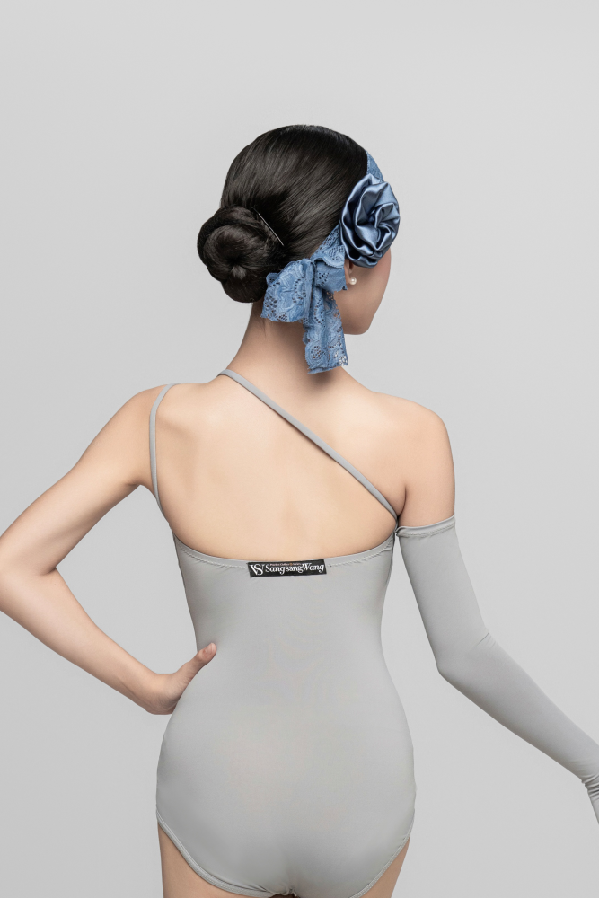 Girl's off-shoulder detachable Bodysuit（Gray Blue）