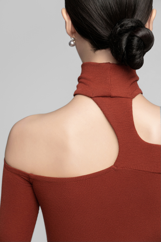 Women's Rib-fabric off-shoulder bateau neck Bodysuit （Black）
