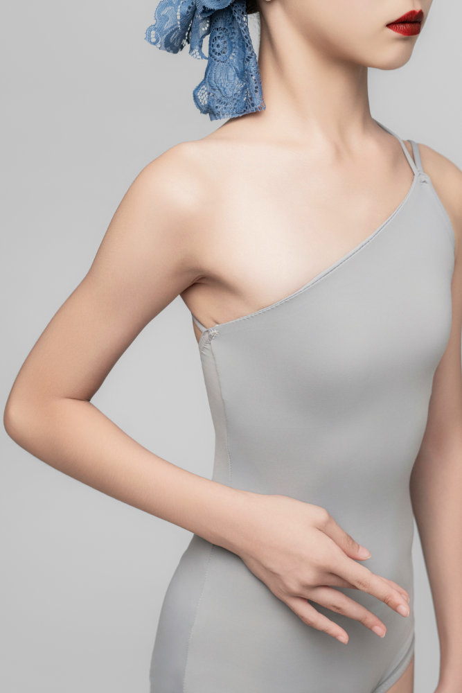 Girl's off-shoulder detachable Bodysuit（Gray Blue）