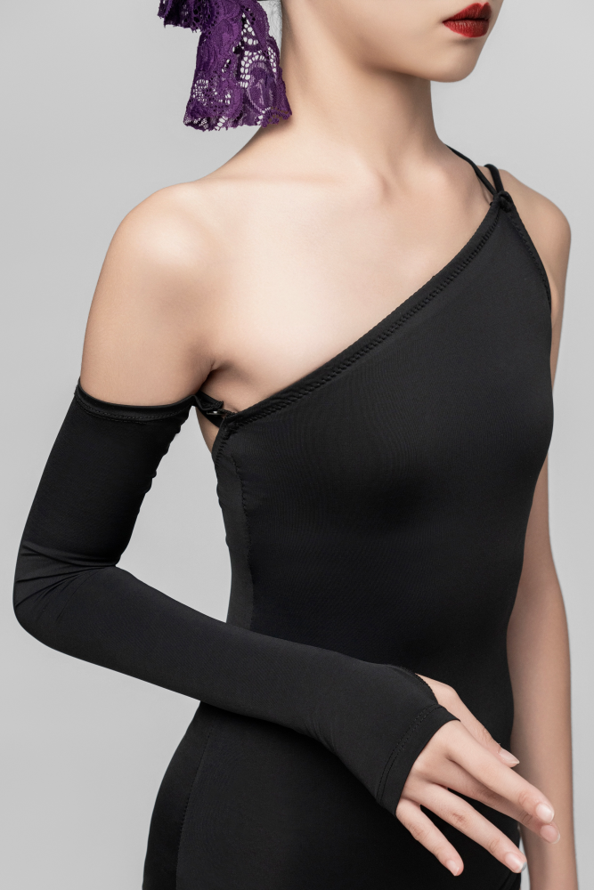 Off-shoulder Detachable Bodysuit (Gray Blue)#231008