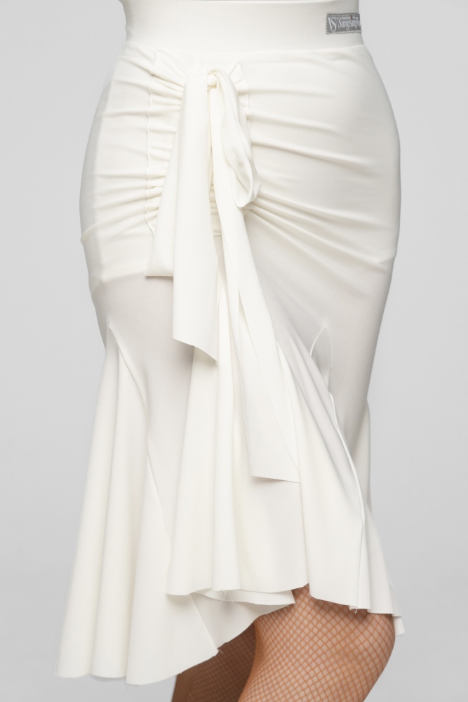 Drawstring Flowing Latin Skirt For Women (White)