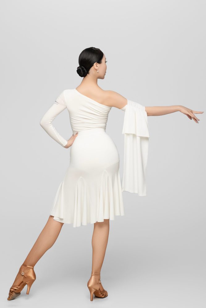 Drawstring Flowing Latin Skirt For Women (White)