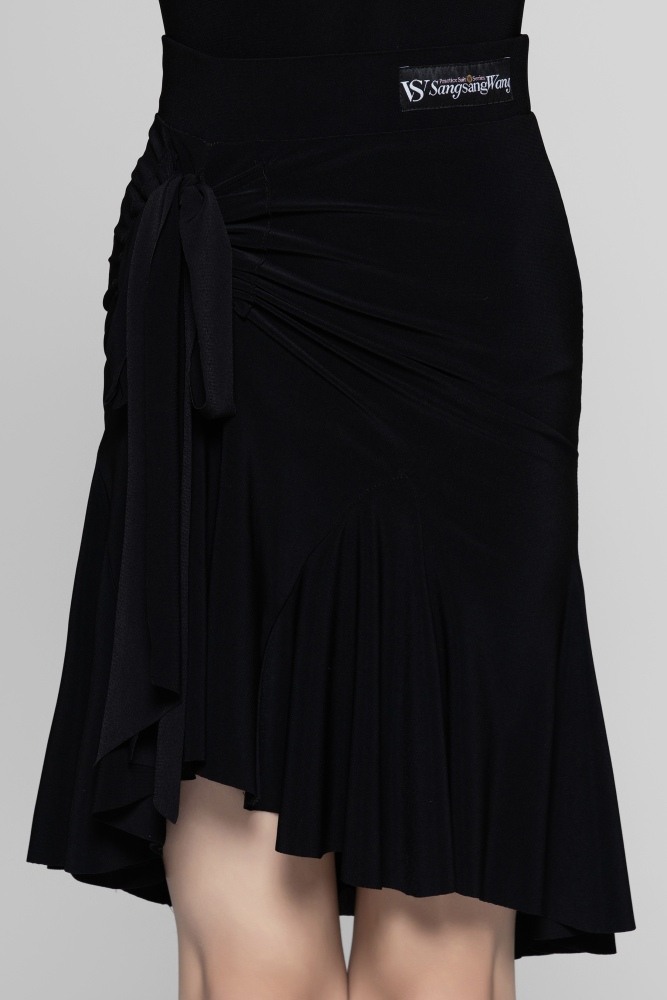 Drawstring Flowing Latin Skirt For Girls (Black)