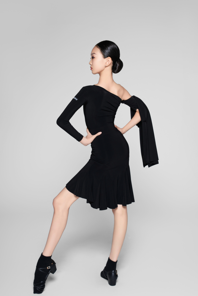 Drawstring Flowing Latin Skirt For Girls (Black)