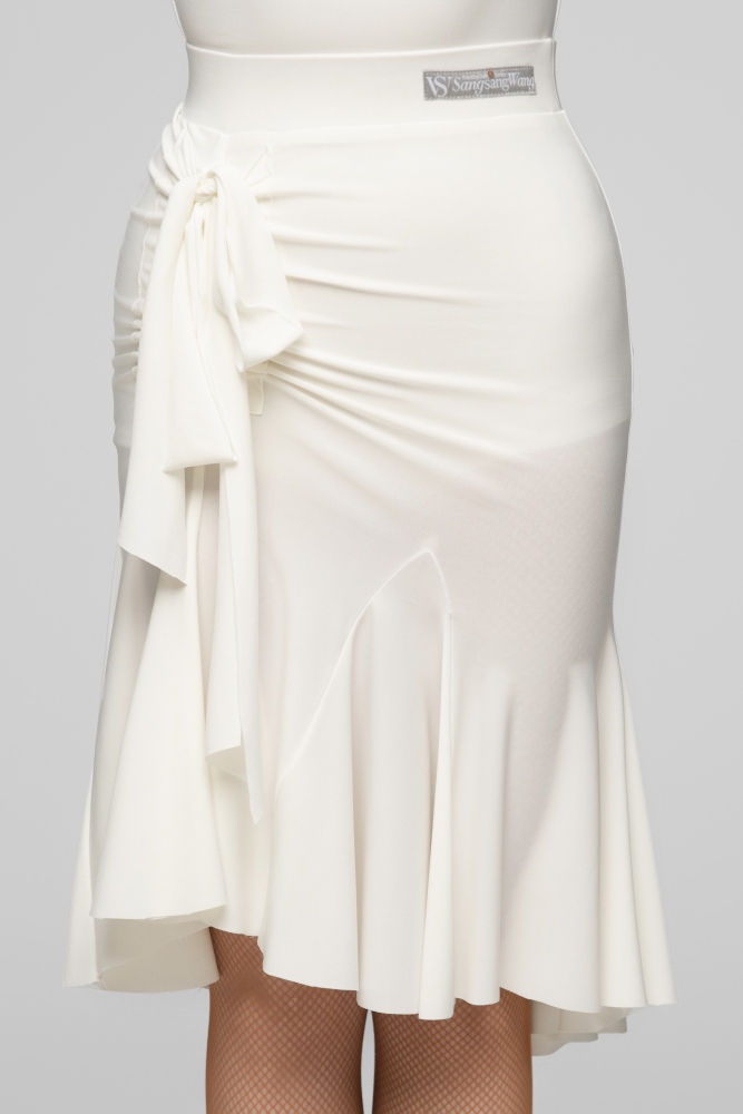 Drawstring Flowing Latin Skirt For Women (White)