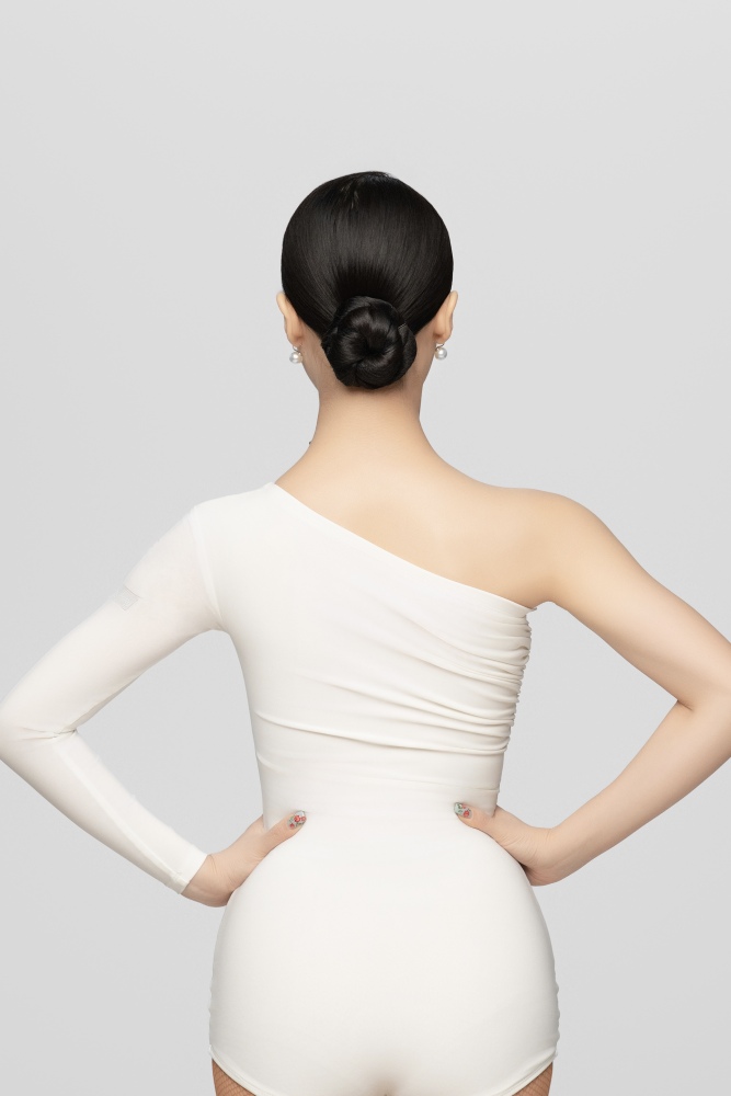Asymmetrical Shoulder Removable Sash Bodysuit For Women (White)