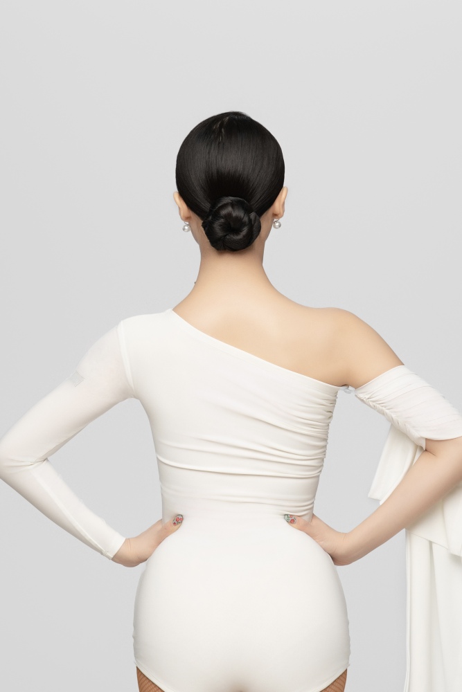 Asymmetrical Shoulder Removable Sash Bodysuit For Women (White)