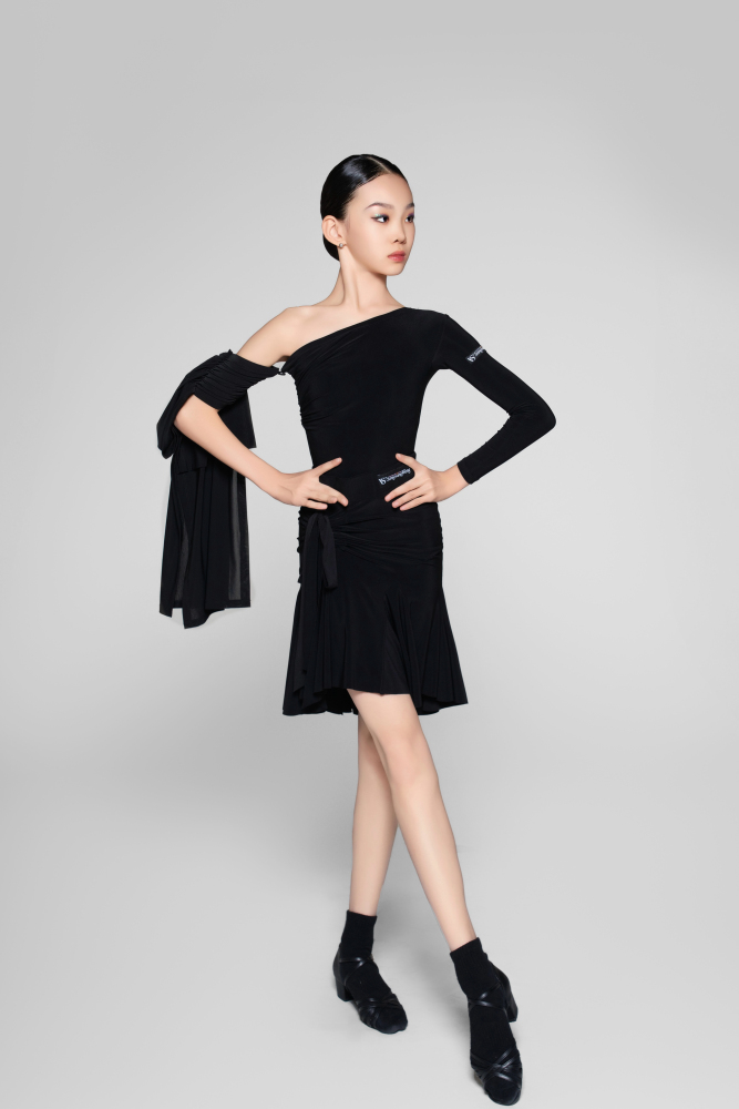 Drawstring Flowing Latin Skirt For Girls (Black)