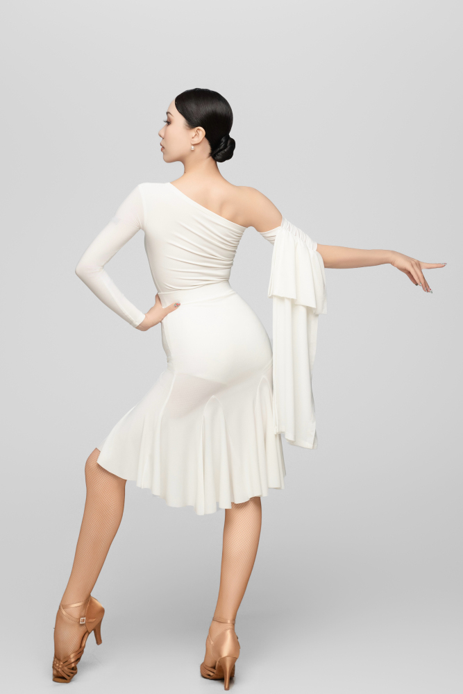 Drawstring Flowing Latin Skirt For Women (White)