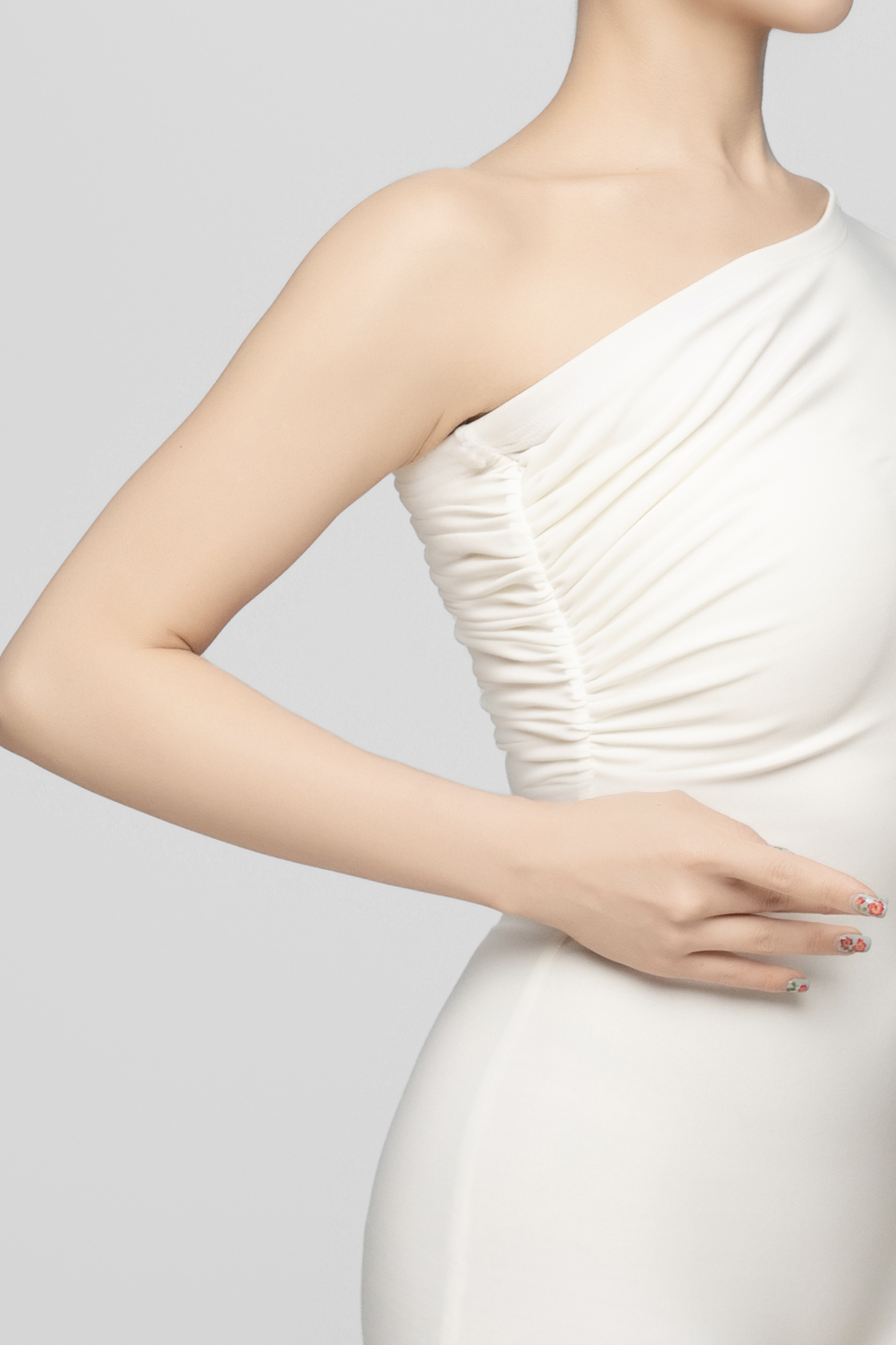 Asymmetrical Shoulder Removable Sash Bodysuit For Women (White)