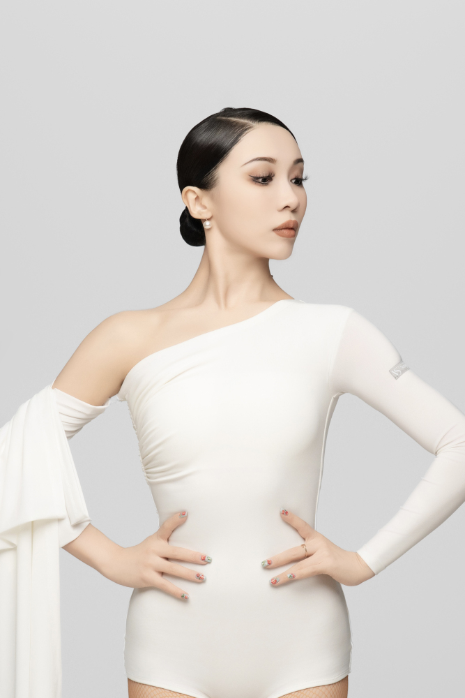 Asymmetrical Shoulder Removable Sash Bodysuit For Women (White)