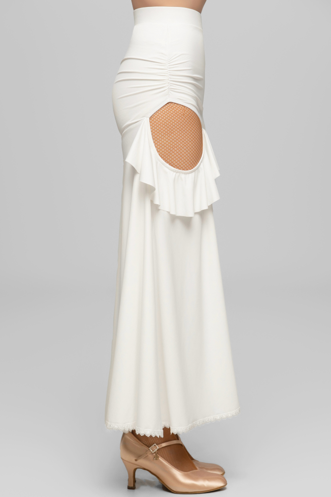 Hollow Ruffled Ballroom Skirt For Women (White)