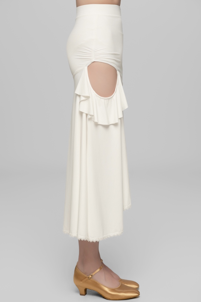 Hollow Ruffled Ballroom Skirt For Girls (White)