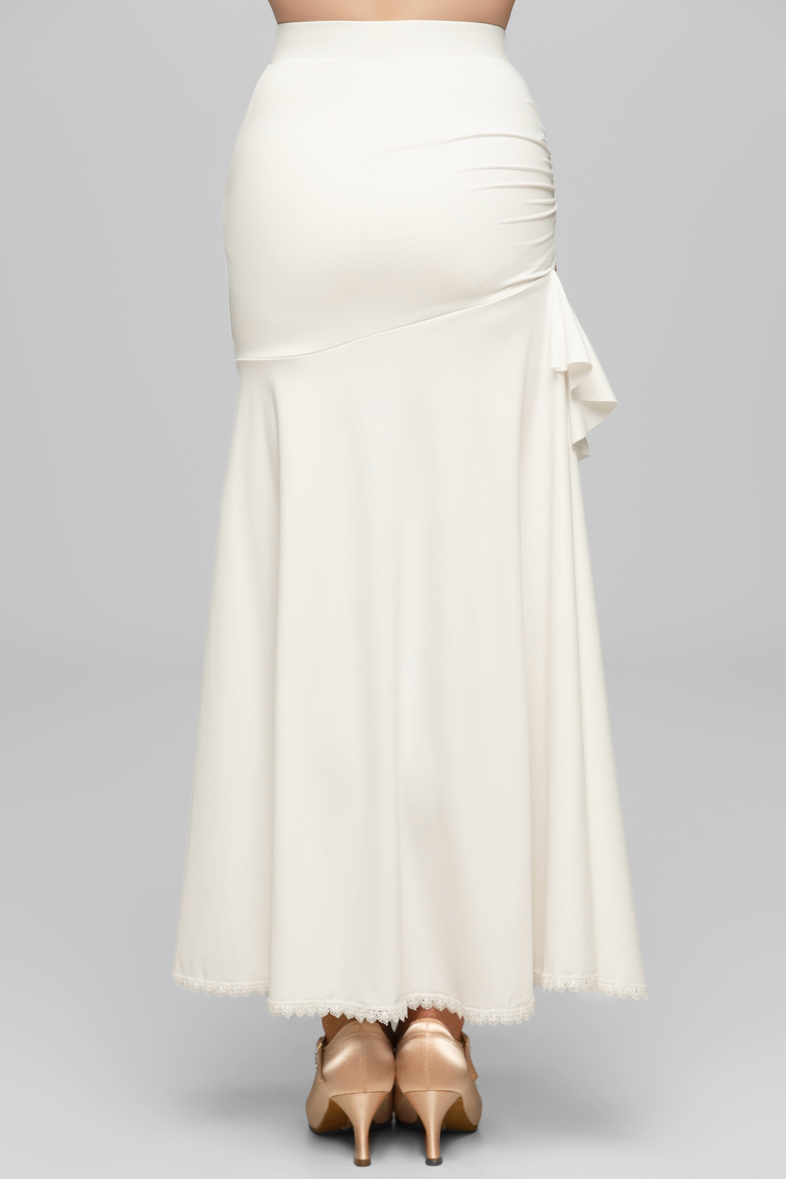 Hollow Ruffled Ballroom Skirt For Women (White)