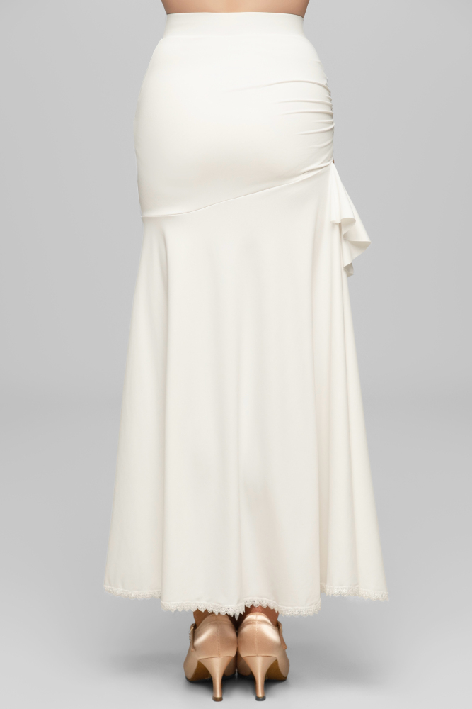 Hollow Ruffled Ballroom Skirt For Women (White)