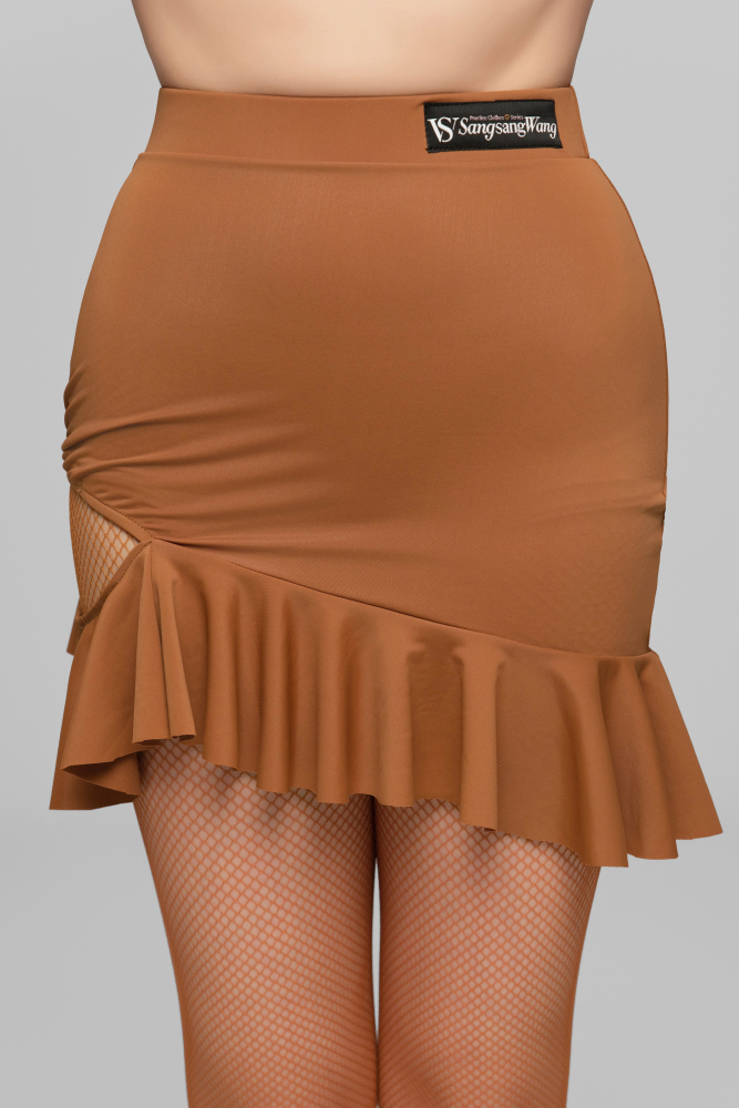 Hollow Ruffled Latin Skirt For Women (Caramel)