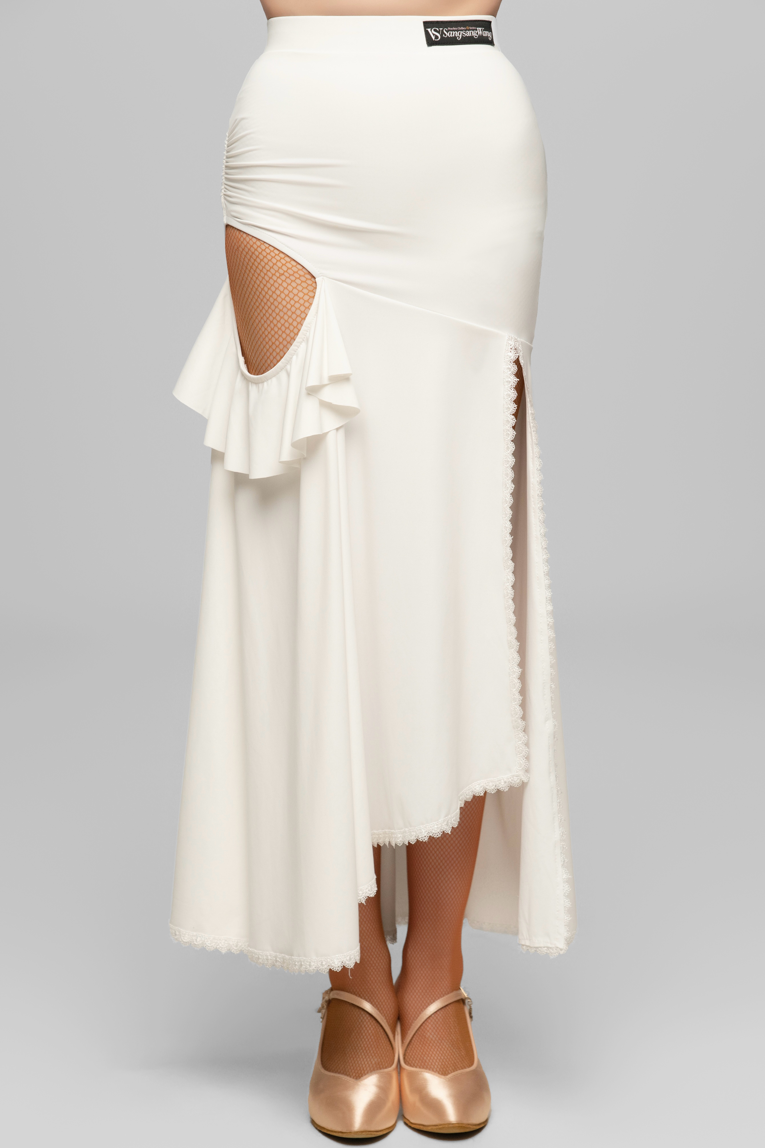 Hollow Ruffled Ballroom Skirt For Women (White)