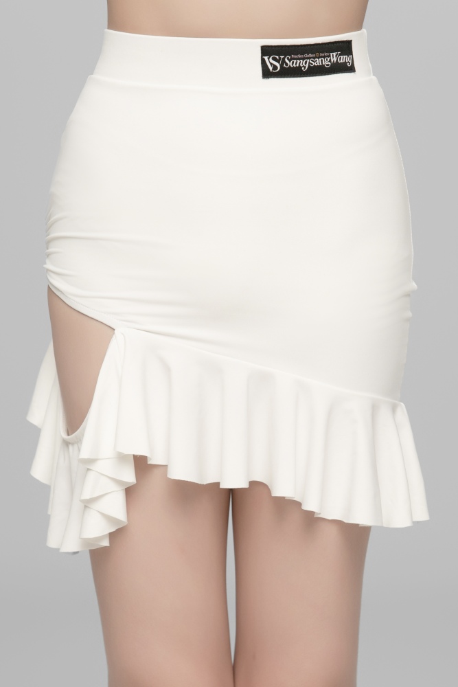 Hollow Ruffled Latin Skirt For Girls (White)